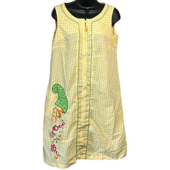 Vintage Dresses & Skirts - Lisa Smock by Lisanne VINTAGE Yellow White Gingham Cornucopia